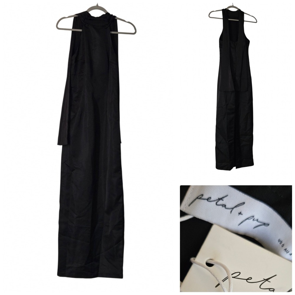 Petal + Pup Black Halter Neck Tie Back Maxi Dress NWT Size 0 US 4 AU